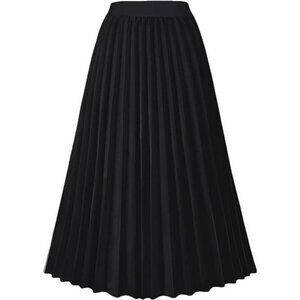 High Waist Pleated A Line Midi Skirt Flowy Elastic Waist Swing Skirt Women